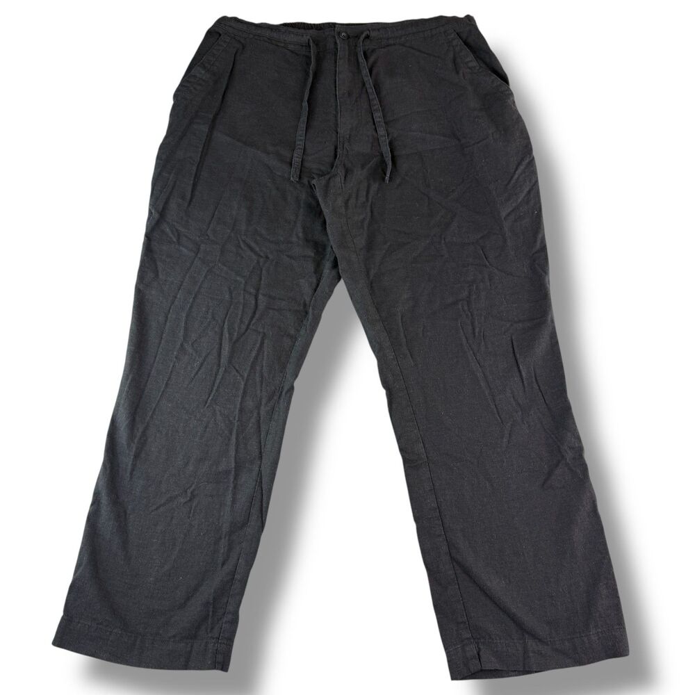 Havanera Straight Leg Linen Blend Black Men's Pants Beach Coastal Drawstring L
